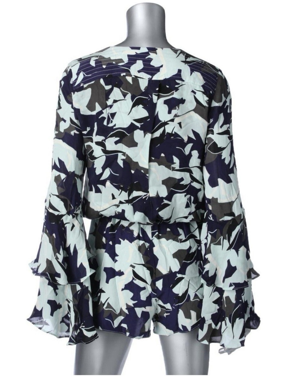 Parker Open‑Back Wrap Romper – Blue/Gray Abstract Print (S) - Picture 4 of 8